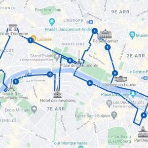 מפת עצירות של אוטובוס התיירים בפריז